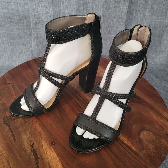 SAM EDELMAN Yordana Sandal Block Heel Braided Ankle Strap Black Women’s Size 9M - Picture 2 of 16